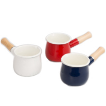 Classic Non Stick Mini Coffee Enamel Milk Pot Pan Clay Cooking With Single Wooden Handle